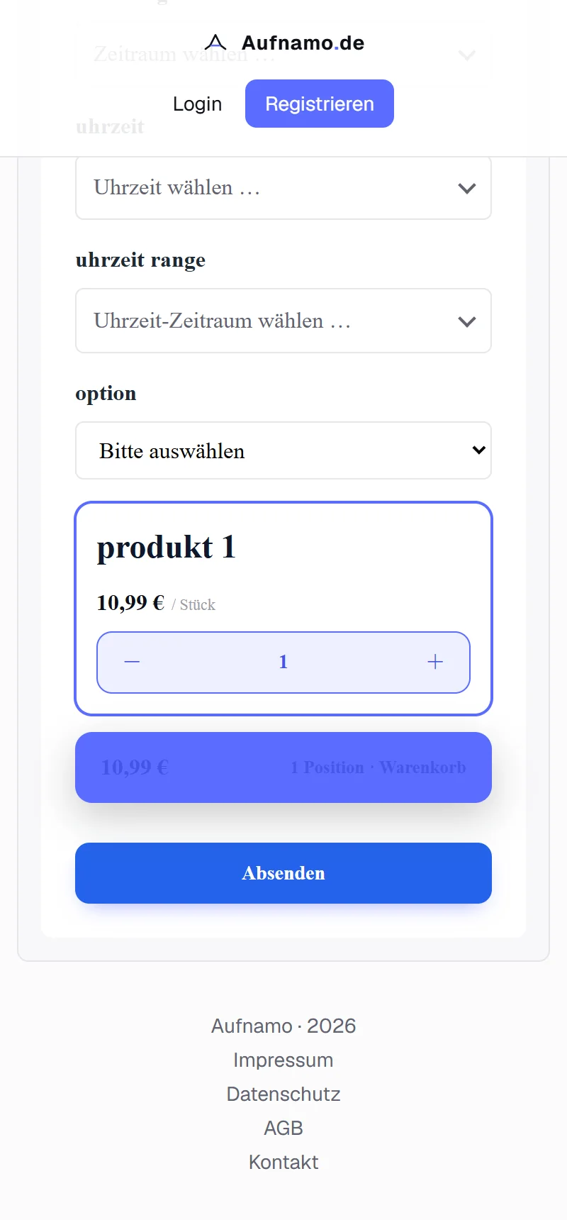 Die öffentliche Produkt- und Warenkorb-Ansicht