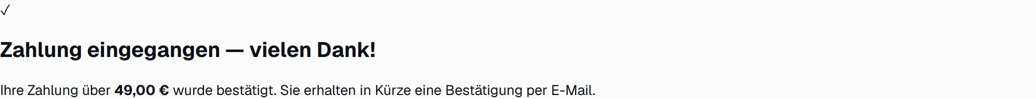 Die öffentliche Rückkehr-Seite nach erfolgreicher Zahlung