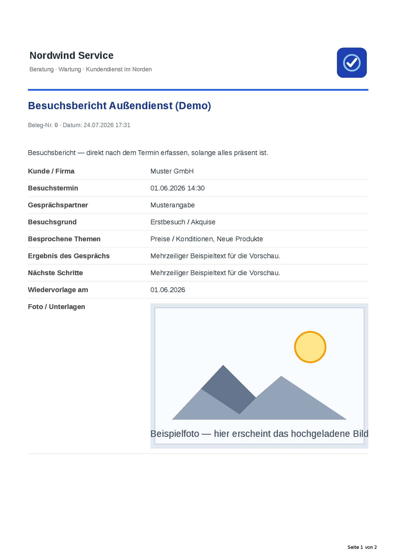 Das automatisch erzeugte PDF-Dokument.