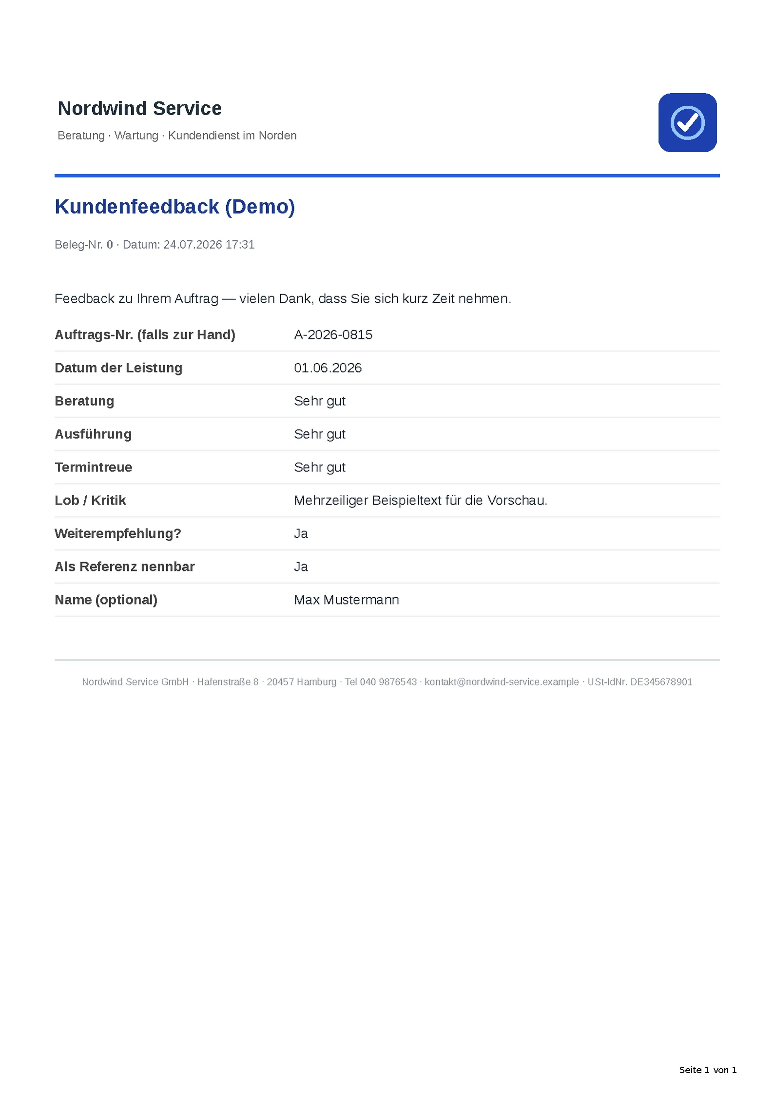 Das automatisch erzeugte PDF-Dokument.