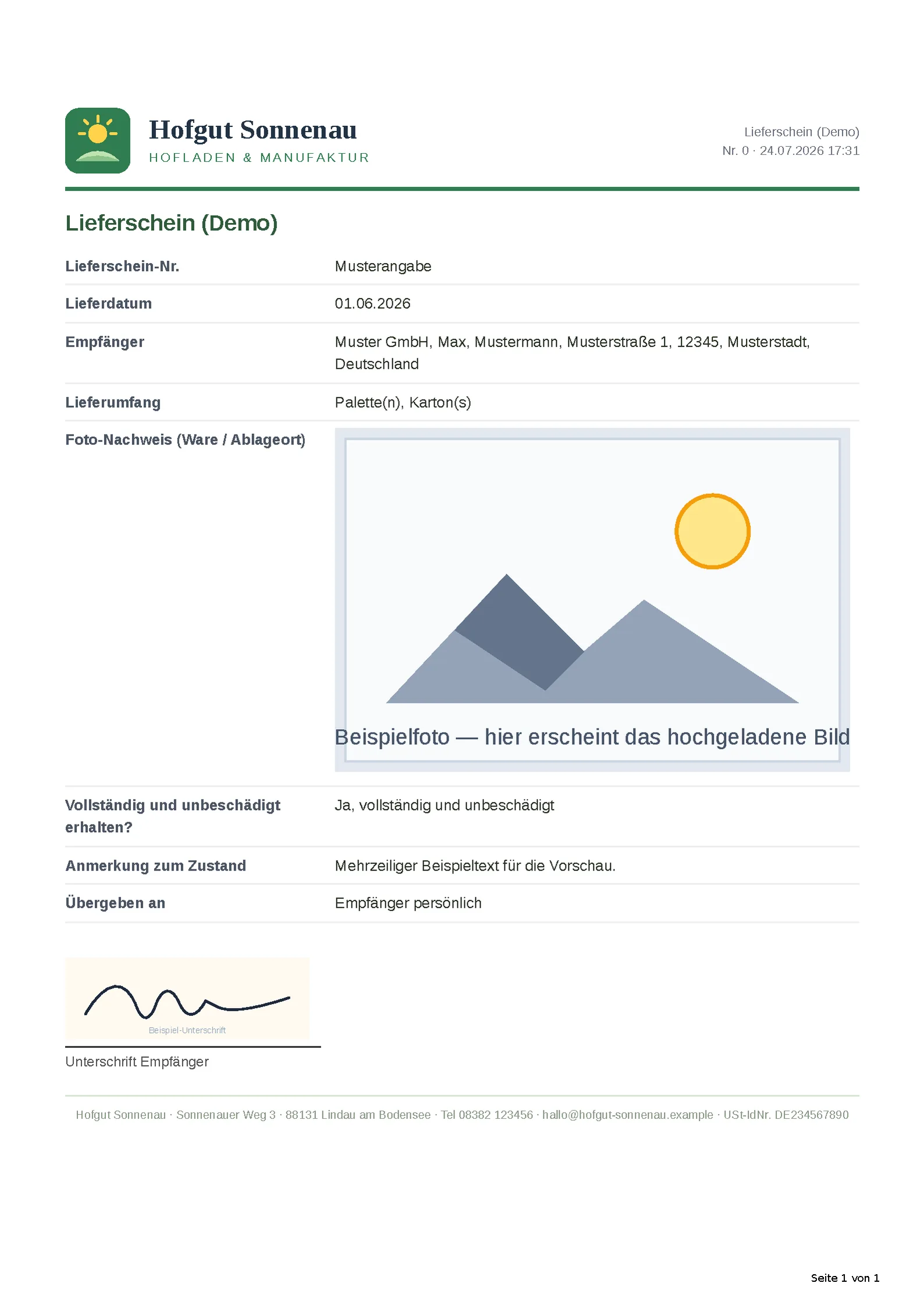Das automatisch erzeugte PDF-Dokument.