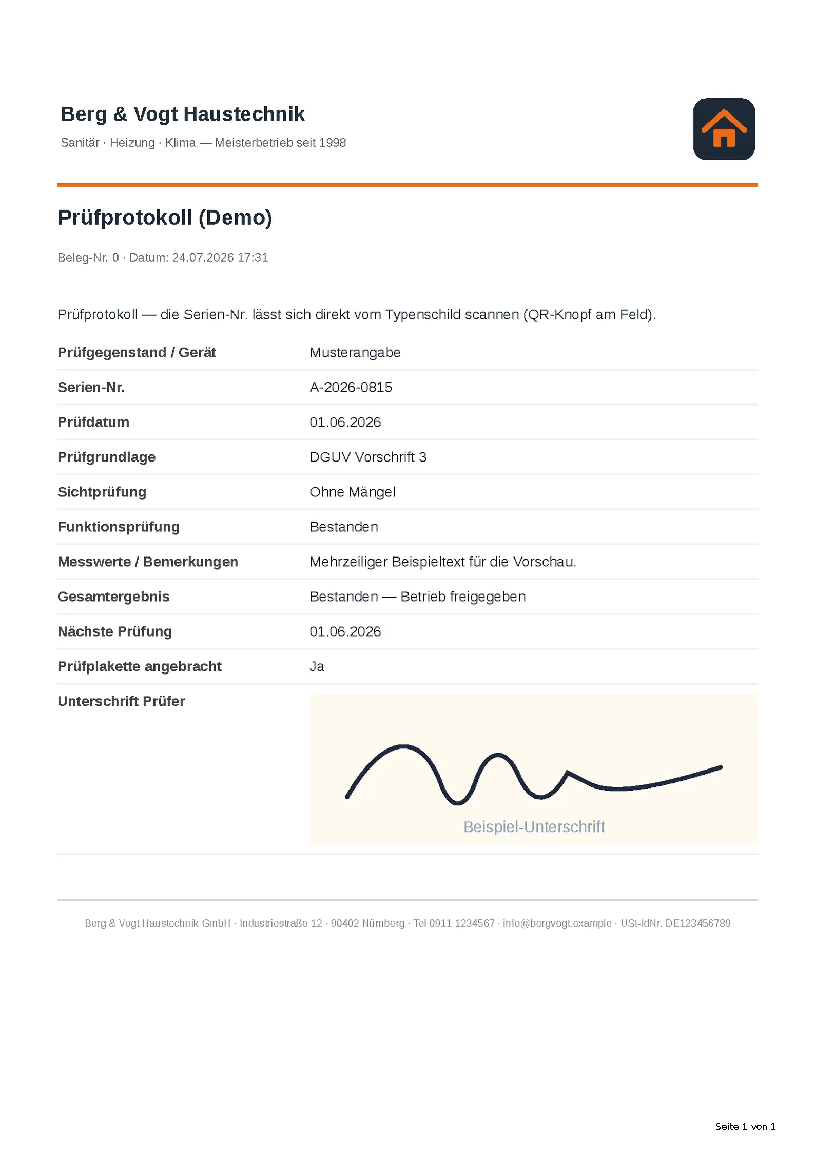 Das automatisch erzeugte PDF-Dokument.