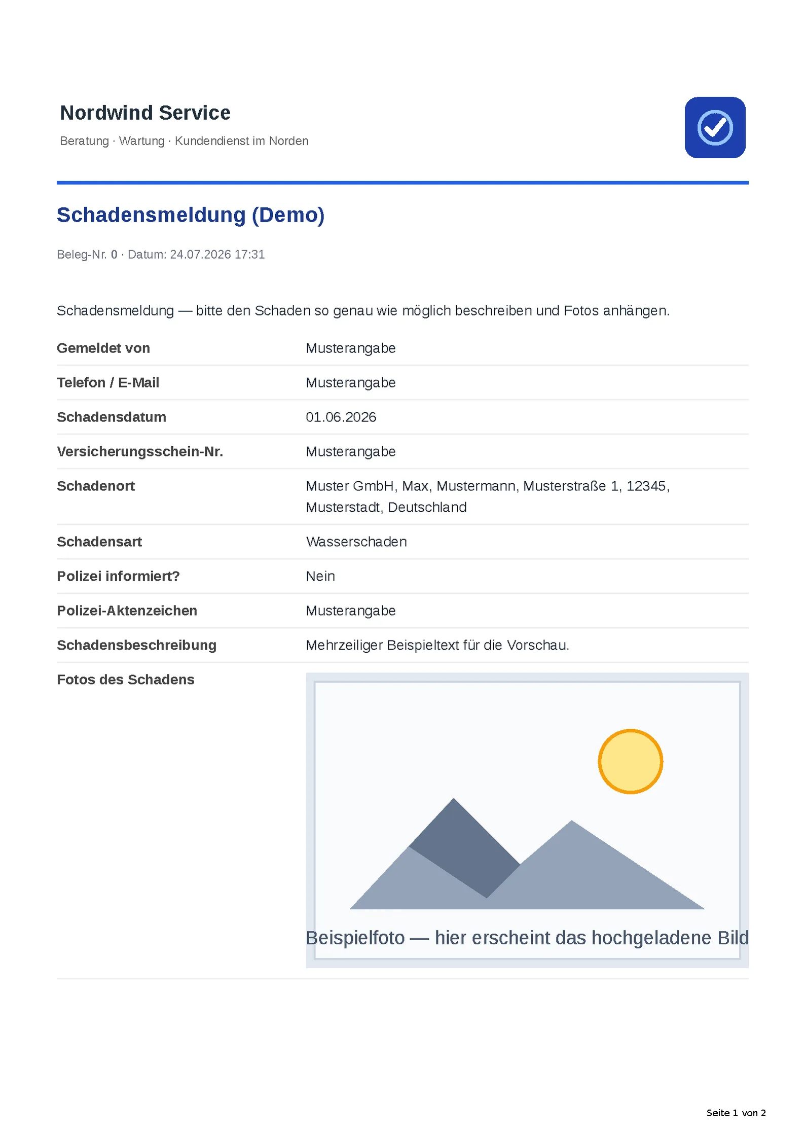 Das automatisch erzeugte PDF-Dokument.