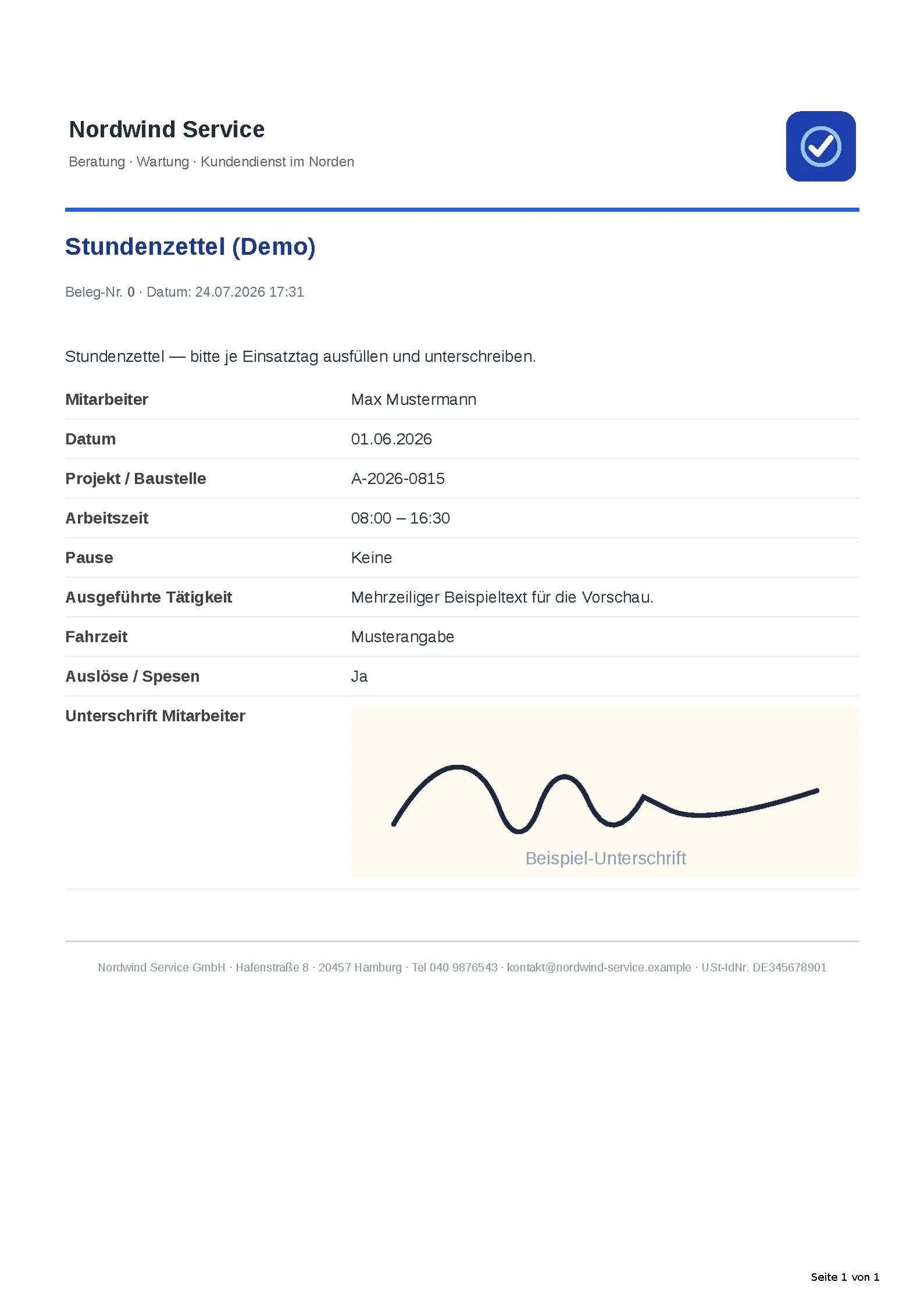 Das automatisch erzeugte PDF-Dokument.